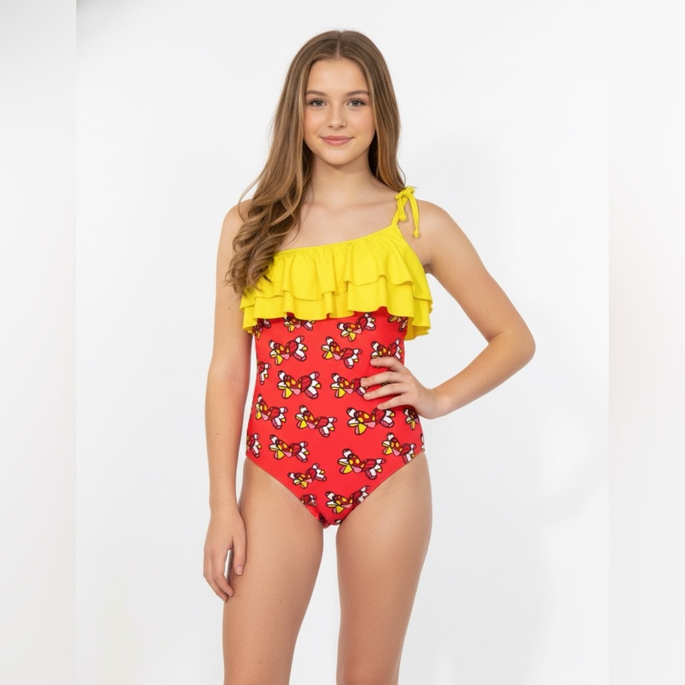 Submarine Red & Yellow One-Piece Girls Swimsuit | Size 12 | NWT | Roberto Romero